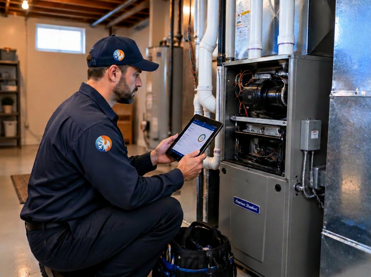 Technician servicing a furnace